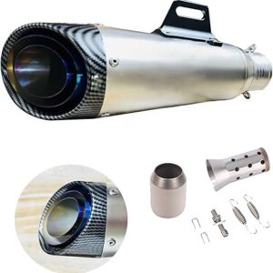 motoeffect high performance 3 layer universal motorcycle exhaust muffler with db killer silencer, 51/60mm, carbon fiber tip